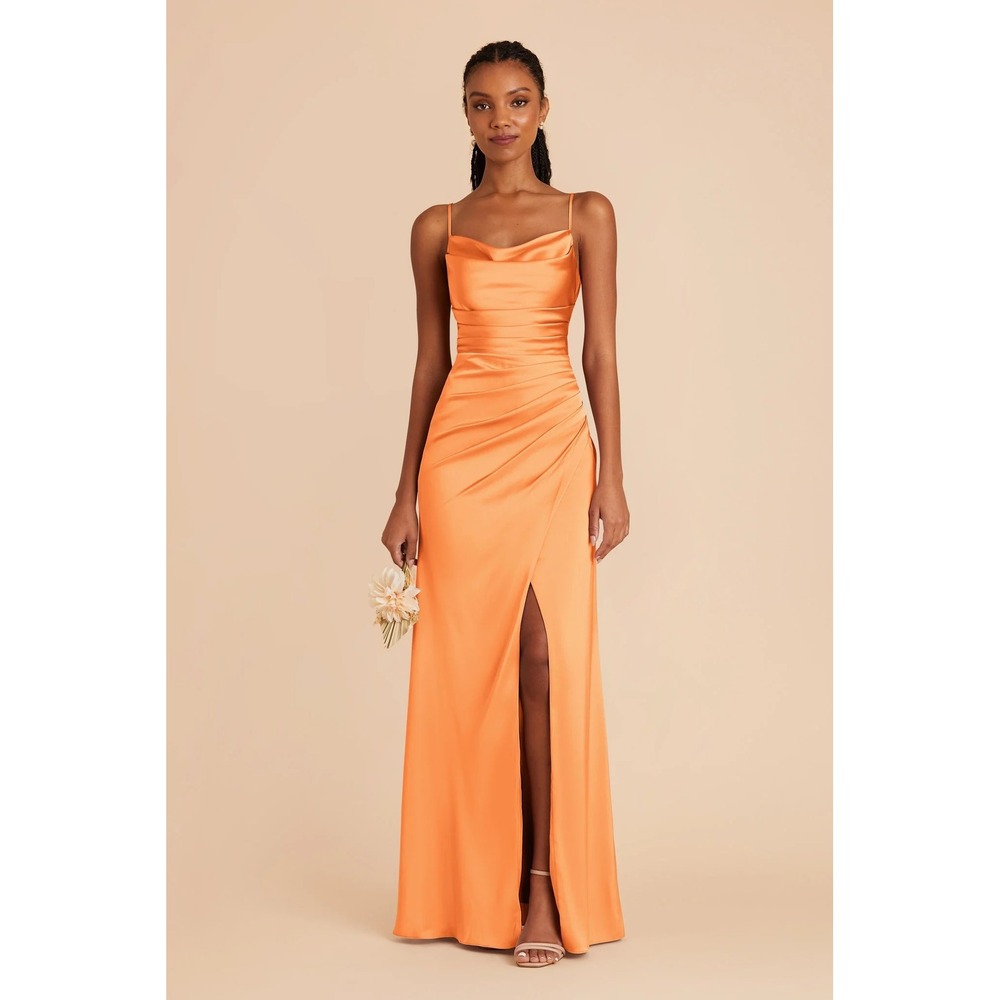 Birdy Grey Lydia Apricot Cowl Neck Matte Satin Bridesmaid Dress Orange Large